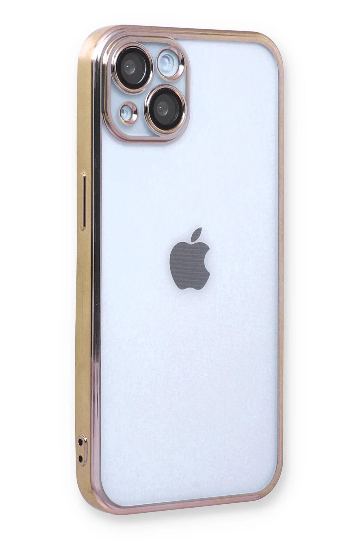iPhone 14 Plus Kılıf Lensli Silikon - Gold-(5796) - Görsel 2