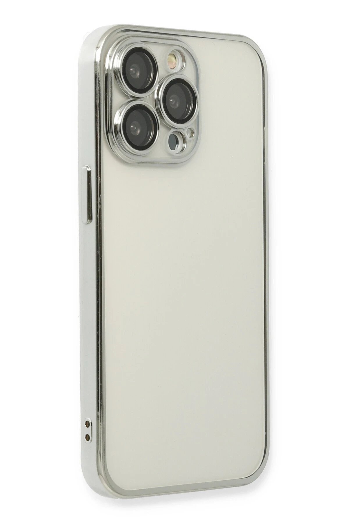 iPhone 14 Pro Max Kılıf Lensli Silikon - Gümüş-(5796) - Görsel 3