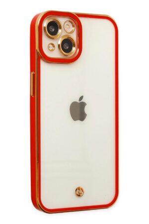 iPhone 14 Plus Kılıf Liva Lens Silikon - Kırmızı-(5796)