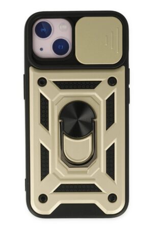 iPhone 14 Kılıf Pars Lens Yüzüklü Silikon - Gold-(5796)