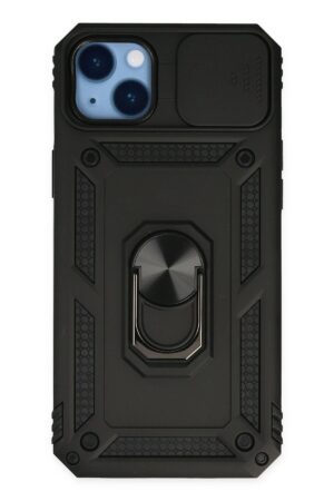 iPhone 14 Plus Kılıf Pars Lens Yüzüklü Silikon - Siyah-(5796)