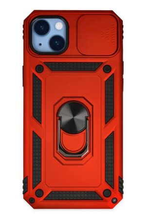 iPhone 14 Plus Kılıf Pars Lens Yüzüklü Silikon - Kırmızı-(5796)