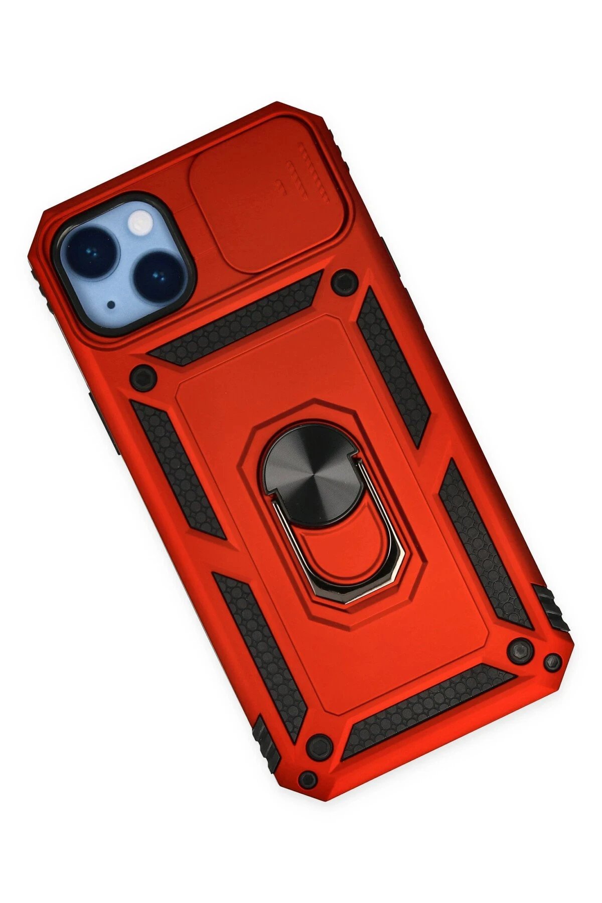 iPhone 14 Plus Kılıf Pars Lens Yüzüklü Silikon - Kırmızı-(5796) - Görsel 3