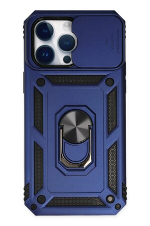 iPhone 14 Pro Kılıf Pars Lens Yüzüklü Silikon - Lacivert-(5796)