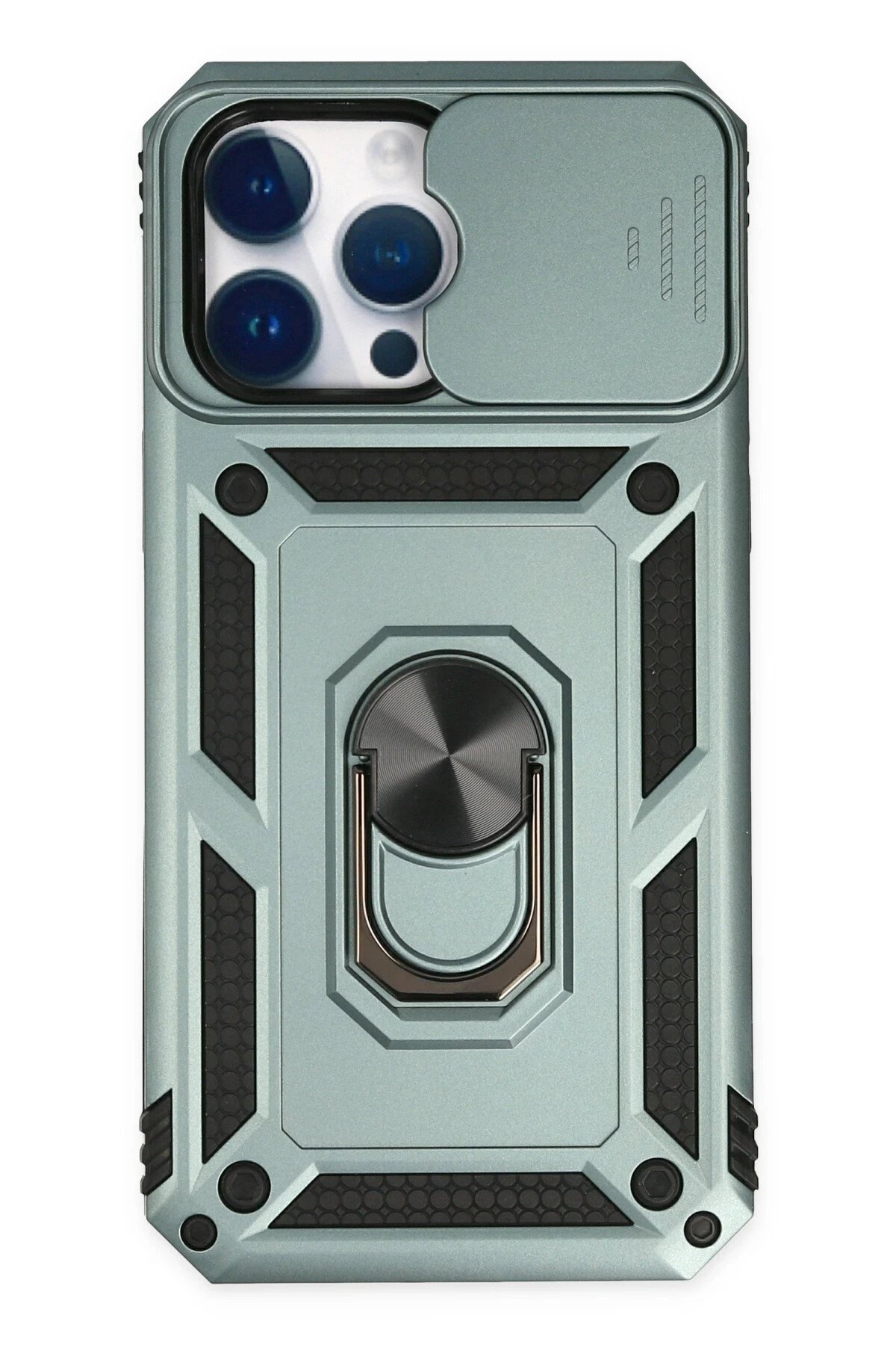 iPhone 14 Pro Kılıf Pars Lens Yüzüklü Silikon - Yeşil-(5796)