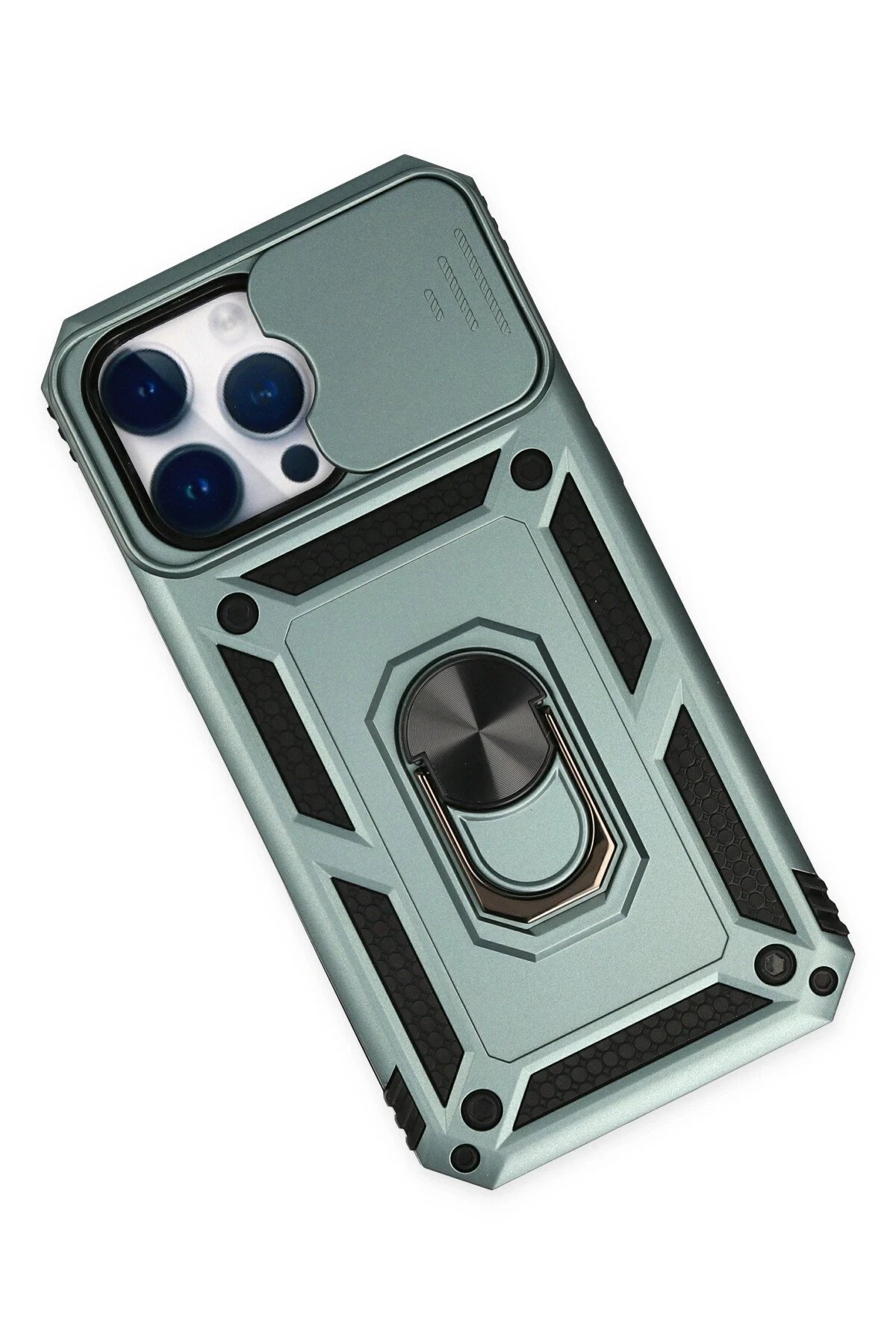 iPhone 14 Pro Kılıf Pars Lens Yüzüklü Silikon - Yeşil-(5796) - Görsel 3