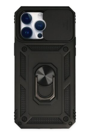 iPhone 14 Pro Max Kılıf Pars Lens Yüzüklü Silikon - Siyah-(5796)