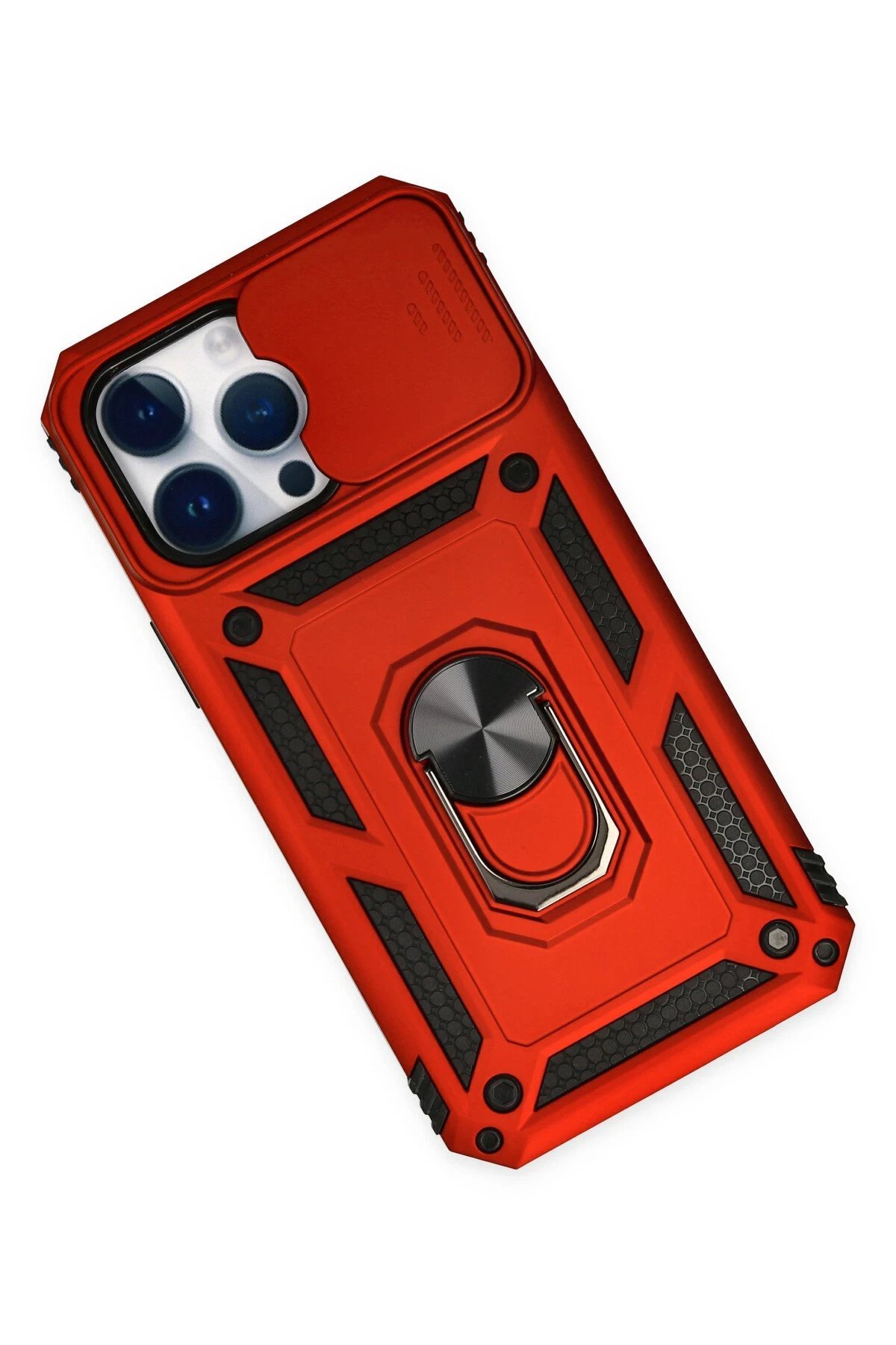 iPhone 14 Pro Max Kılıf Pars Lens Yüzüklü Silikon - Kırmızı-(5796) - Görsel 3