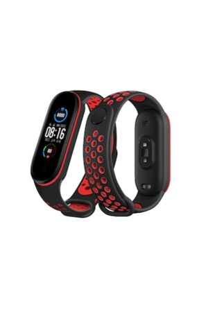 Xiaomi Mi Band 7 Spor Delikli Kordon - Siyah-Kırmızı-(5796)