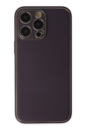 iPhone 13 Pro Max Kılıf Coco Deri Silikon Kapak - Derin Mor-(5796)