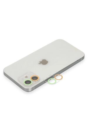 iPhone 12 Mini Renkli Kamera Lens Koruma Cam - Turuncu-Yeşil-(5796)