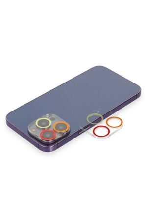iPhone 12 Pro Max Renkli Kamera Lens Koruma Cam - Turuncu-Kırmızı-(5796)