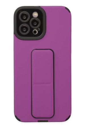iPhone 12 Pro Max Kılıf Mega Standlı Silikon - Mor-(5796)