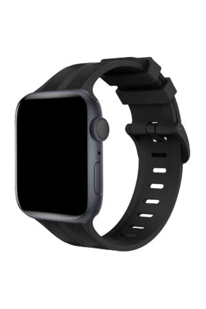 Apple Watch 38mm KR408 Çizgili Silikon Kordon - Siyah-(5796)