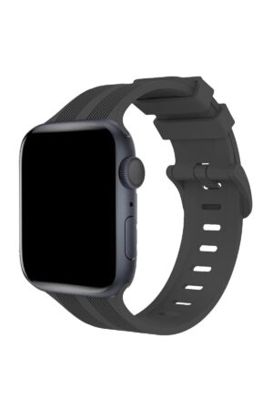 Apple Watch 38mm KR408 Çizgili Silikon Kordon - Koyu Gri-(5796)