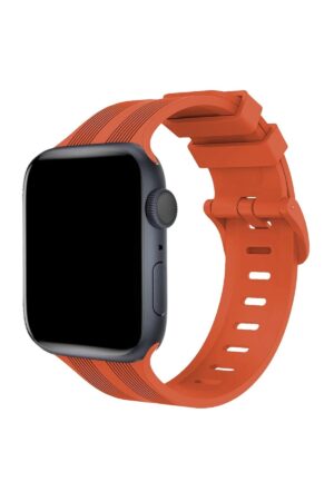 Apple Watch 42mm KR408 Çizgili Silikon Kordon - Turuncu-(5796)
