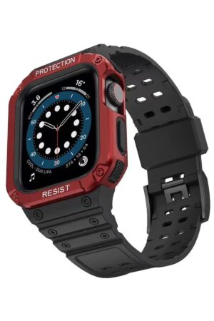 Apple Watch 42mm KR401 Silikon Kordon - Siyah-Kırmızı-(5796)