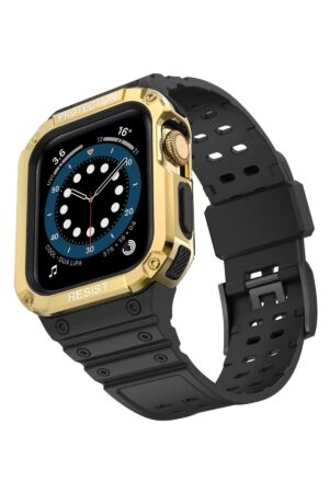 Apple Watch 42mm KR401 Silikon Kordon - Siyah-Gold-(5796)