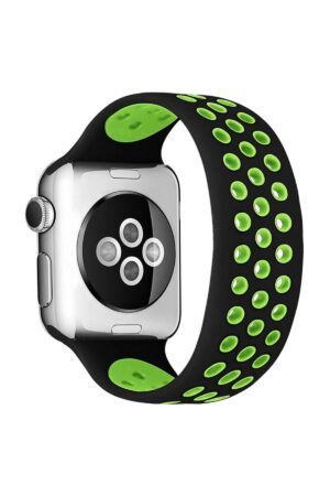 Apple Watch 42mm Ayarlı Delikli Silikon Kordon - Siyah-Yeşil-(5796)