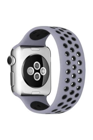 Apple Watch 42mm Ayarlı Delikli Silikon Kordon - Gri-Siyah-(5796)