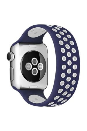 Apple Watch 38mm Ayarlı Delikli Silikon Kordon - Lacivert-Beyaz-(5796)