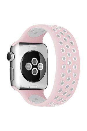 Apple Watch 38mm Ayarlı Delikli Silikon Kordon - Pembe-Beyaz-(5796)