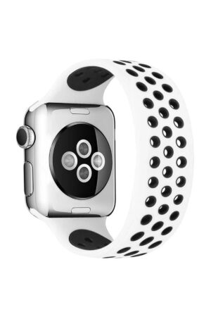 Apple Watch 38mm Ayarlı Delikli Silikon Kordon - Beyaz-Siyah-(5796)