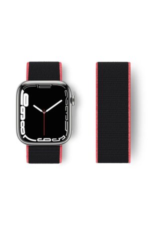 Apple Watch 38mm Hasırlı Cırtcırtlı Kordon - Pembe-Siyah-(5796)