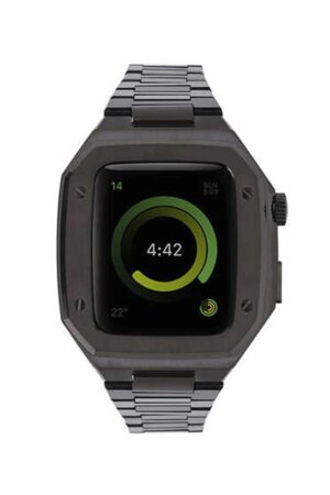 Apple Watch 44mm Metal Petek Kasalı Kordon - Siyah-(5796)