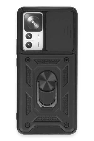 Xiaomi Mi 12T Pro Kılıf Pars Lens Yüzüklü Silikon - Siyah-(5796)