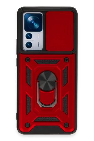 Xiaomi Mi 12T Pro Kılıf Pars Lens Yüzüklü Silikon - Kırmızı-(5796)