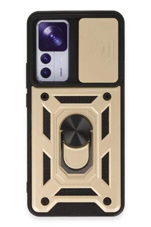 Xiaomi Mi 12T Pro Kılıf Pars Lens Yüzüklü Silikon - Gold-(5796)