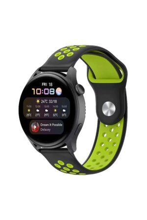 Watch 20mm Spor Delikli Kordon - Siyah-Yeşil-(5796)