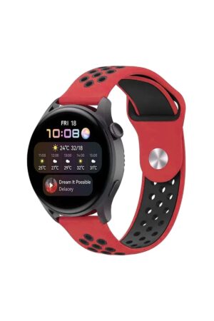 Watch 20mm Spor Delikli Kordon - Kırmızı-Siyah-(5796)