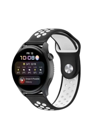 Watch 20mm Spor Delikli Kordon - Siyah-Beyaz-(5796)