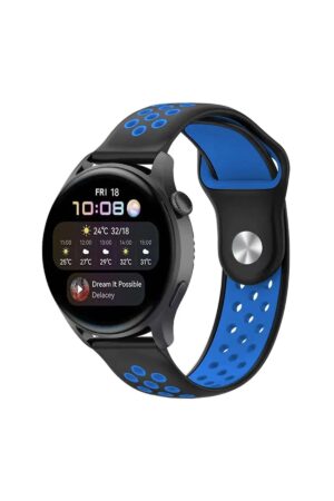 Watch 22mm Spor Delikli Kordon - Siyah-Mavi-(5796)