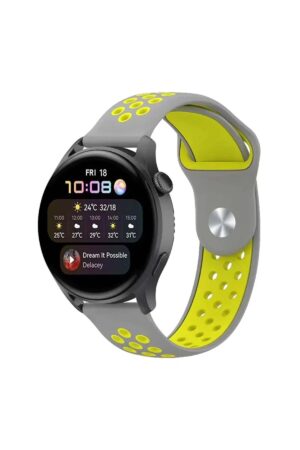 Watch 22mm Spor Delikli Kordon - Gri-Yeşil-(5796)