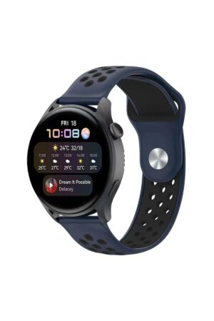 Watch 22mm Spor Delikli Kordon - Lacivert-Siyah-(5796)