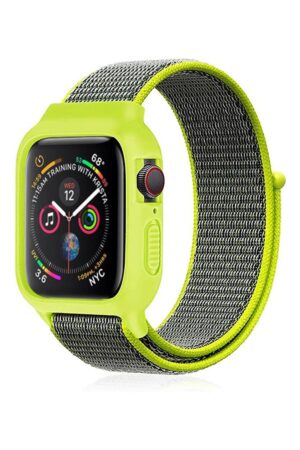 Apple Watch 38mm Hasırlı Cırtcırtlı Kasalı Kordon - Yeşil-(5796)