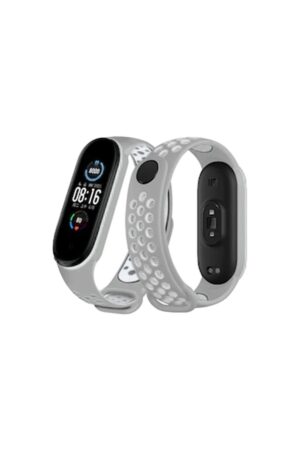 Xiaomi Mi Band 6 Spor Delikli Kordon - Gri-Kırmızı-(5796)