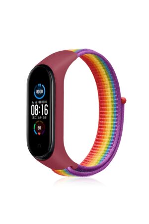 Xiaomi Mi Band 4 Hasırlı Cırtcırtlı Kordon - Gökkuşağı-(5796)