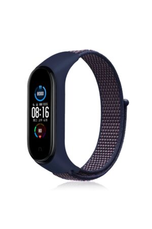 Xiaomi Mi Band 4 Hasırlı Cırtcırtlı Kordon - Lacivert-Mor-(5796)