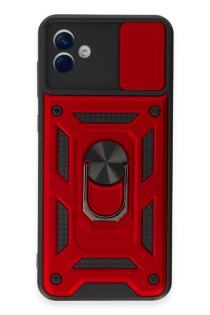 Samsung Galaxy A04E Kılıf Pars Lens Yüzüklü Silikon - Kırmızı-(5796)