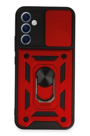 Samsung Galaxy A34 5G Kılıf Pars Lens Yüzüklü Silikon - Kırmızı-(5796)