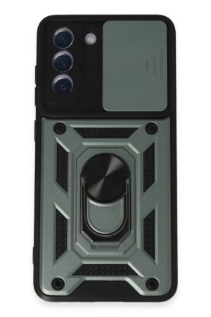 Samsung Galaxy S21 FE Kılıf Pars Lens Yüzüklü Silikon - Yeşil-(5796)