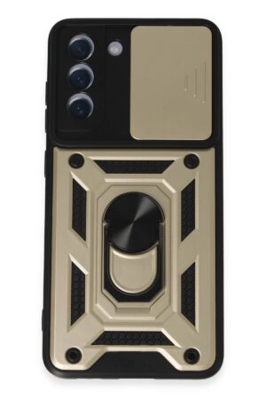 Samsung Galaxy S21 FE Kılıf Pars Lens Yüzüklü Silikon - Gold-(5796)