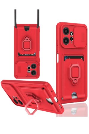 Xiaomi Redmi Note 12 4G Kılıf Zuma Kartvizitli Yüzüklü Silikon - Kırmızı-(5796)