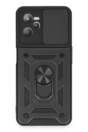 Realme C35 Kılıf Pars Lens Yüzüklü Silikon - Siyah-(5796)