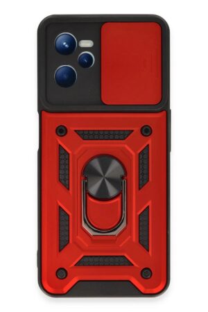 Realme C35 Kılıf Pars Lens Yüzüklü Silikon - Kırmızı-(5796)