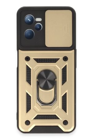 Realme C35 Kılıf Pars Lens Yüzüklü Silikon - Gold-(5796)